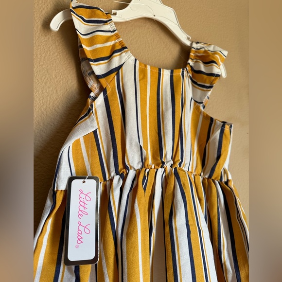 Little lass size 3t little girls sleeveless navy and mustard striped dress - Picture 3 of 5